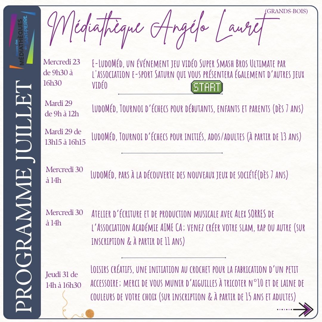 programme médiatèque juillet 2025