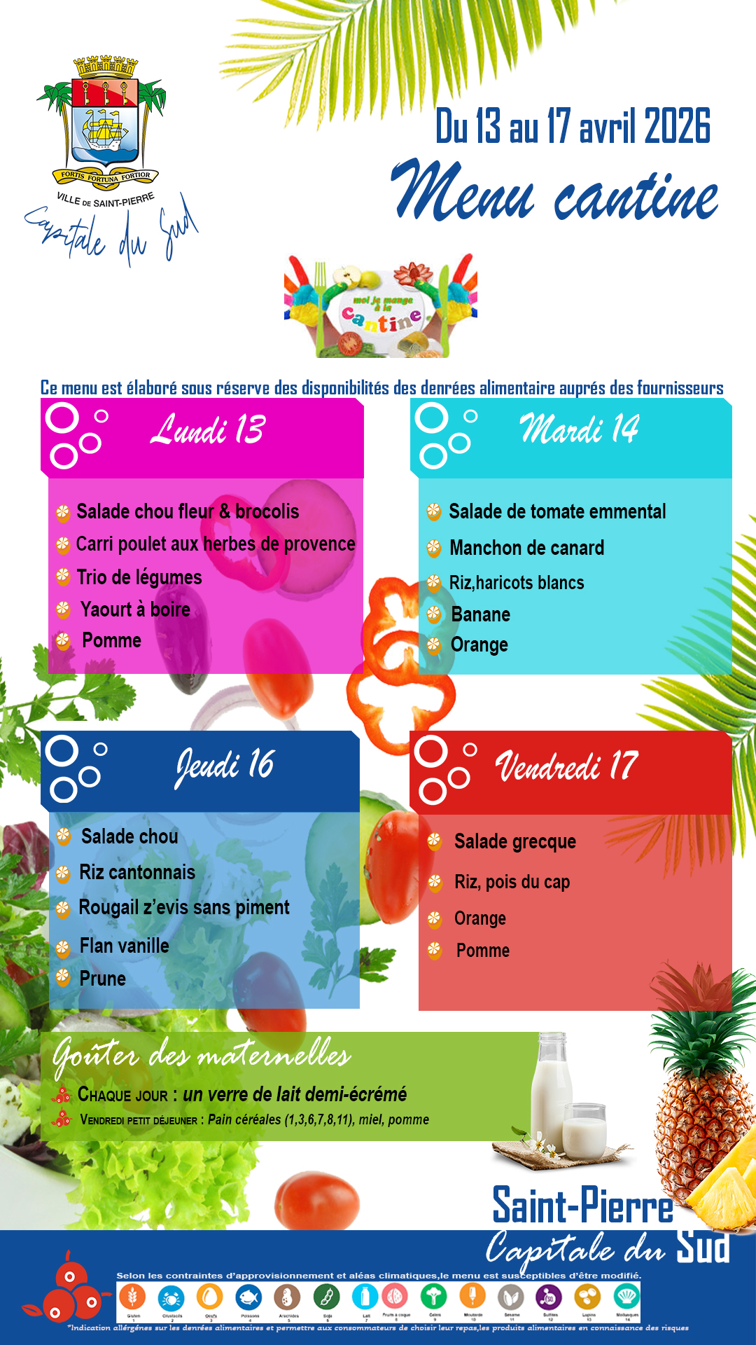 menu du 13/04 au 17/04