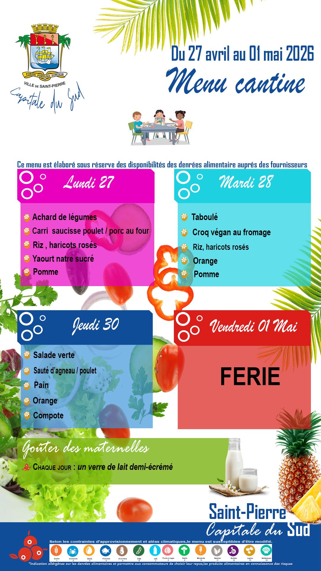 menu du 27/04 au 01/04