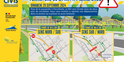 Pose de la passerelle de Pierrefonds : fermeture de la RN1 le dimanche 29 septembre 2024